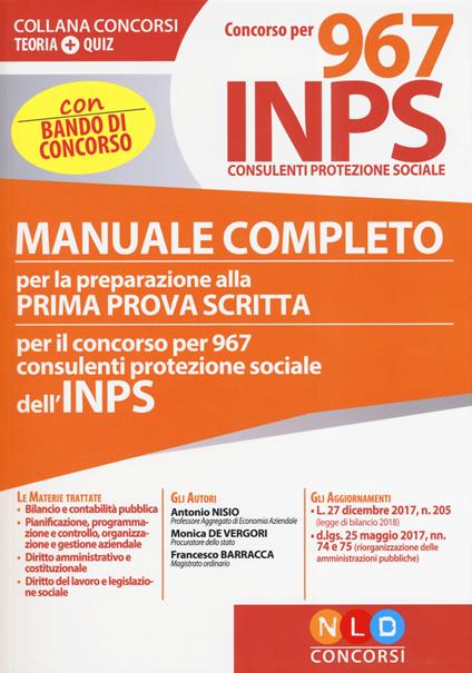 Concorso per 967 INPS consulenti protezione sociale. Manuale completo per la preparazione alla prima prova scritta. Con Contenuto digitale per download e accesso on line - copertina