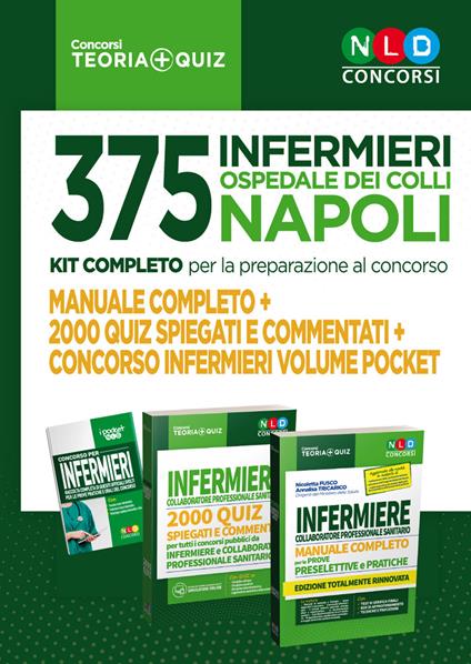 375 infermieri Ospedale dei colli Napoli. Kit completo per la preparazione al concorso: Manuale completo, 2000 quiz spiegati e commentati, Concorso infermieri volume pocket - Nicoletta Fusco,Annalisa Tricarico,Flavio Ruggiero - copertina