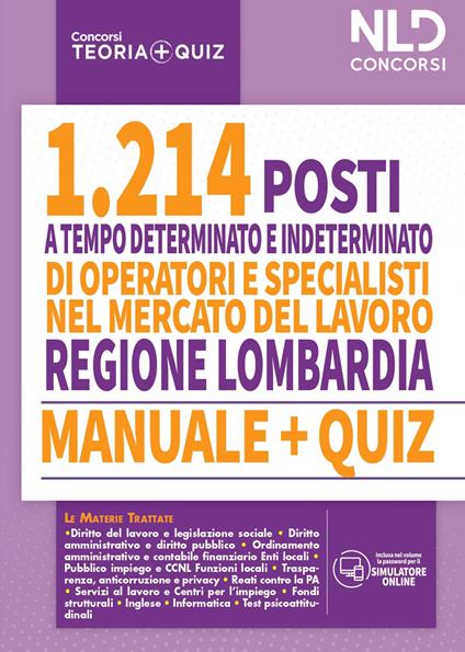 Regione Lombardia. 1214 operatori e specialisti mercato del lavoro. Manuale + quiz per la preparazione a tutte le prove concorsuali - copertina