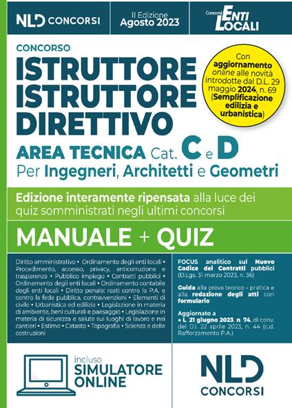 Istruttore e istruttore direttivo Area Tecnica Cat. C e D. Per ingegneri, architetti e geometri negli Enti Locali 2023. Manuale + Quiz. Nuova ediz. - copertina