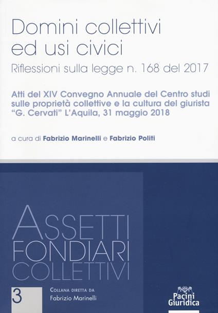 Domini collettivi ed usi civici. Riflessioni sulla legge n. 168 del 2017. Atti del XIV convegno annuale del Centro studi sulle proprietà collettive e la cultura del giurista «G. Cervati» (L'Aquila, 31 maggio 2018) - copertina