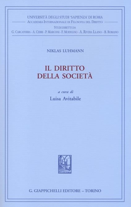 Il diritto della società - Niklas Luhmann - copertina