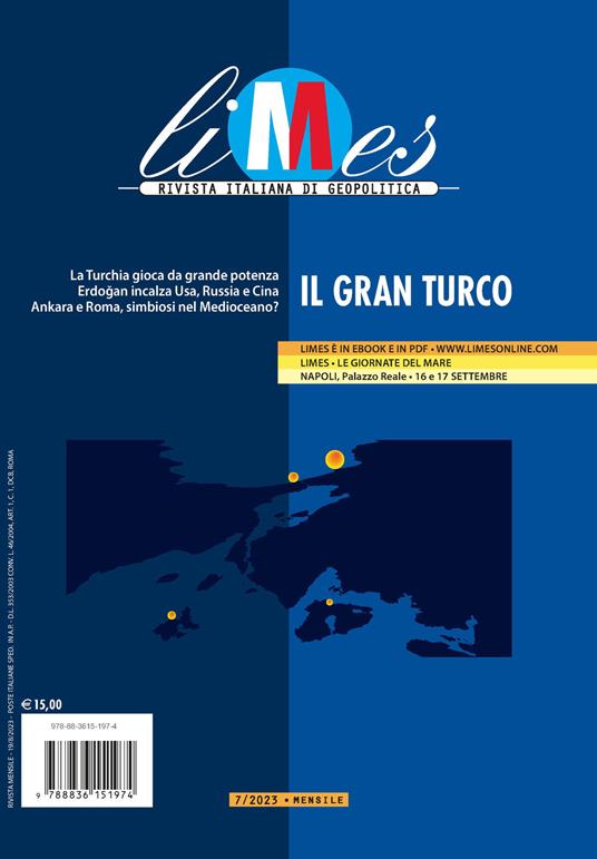 Limes. Rivista italiana di geopolitica (2023). Vol. 7: Il gran turco - copertina