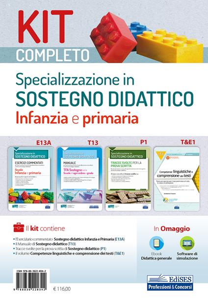 Kit completo specializzazione sostegno didattico Infanzia e Primaria. Eserciziari, manuale e tracce svolte per tutte le prove. Con e-book. Con software di simulazione - copertina