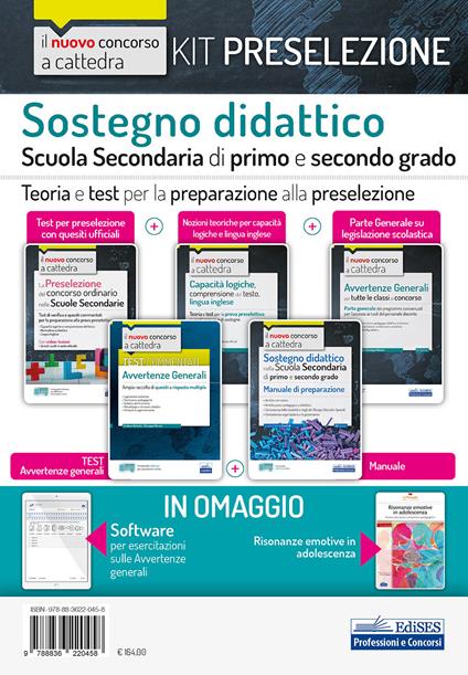 Kit preselezione sostegno didattico nella scuola secondaria. Manuali per la preselezione del concorso a cattedra in sostegno didattico scuola secondaria primo e secondo grado. Con software di simulazione. Con Libro: Risonanze emotive in adolescenza - Emiliano Barbuto,Carla Iodice,Rosaria Rovito - copertina