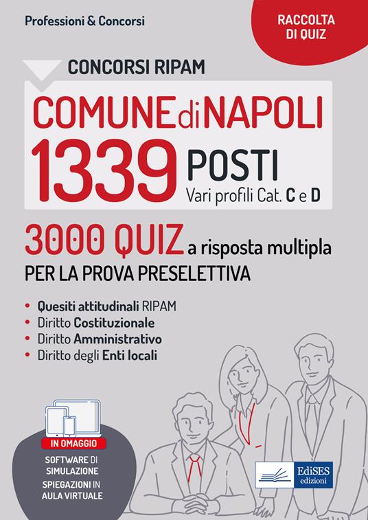 Concorsi RIPAM 1339 posti nel Comune di Napoli. 3000 Quiz a risposta multipla per la prova preselettiva. Con software di simulazione - copertina