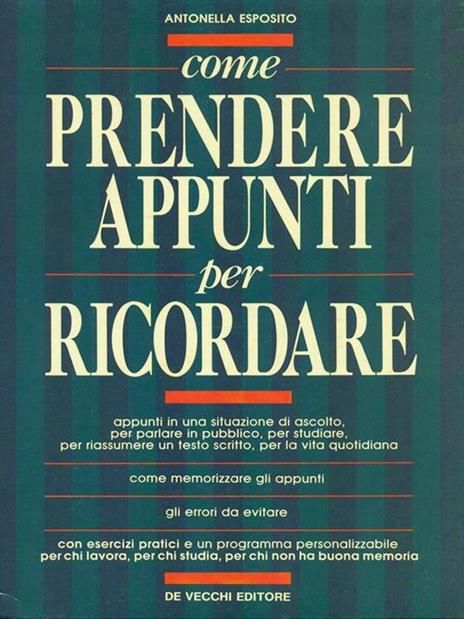 Come prendere appunti per ricordare - Antonella Esposito - copertina