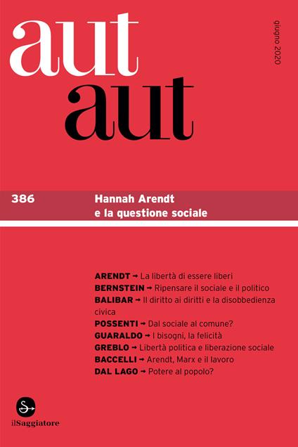 Aut aut. Vol. 386: Hannah Arendt e la questione sociale - copertina