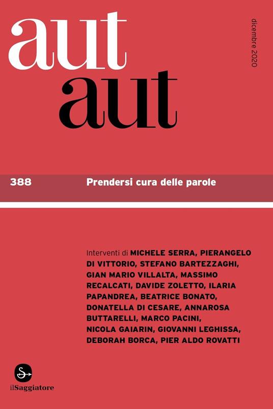 Aut aut. Vol. 388: Prendersi cura delle parole. - copertina