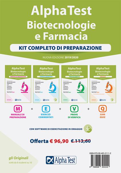 Alpha Test. Biotecnologie e farmacia. Kit completo di preparazione: Manuale di preparazione-Esercizi commentati-Prove di verifica-3200 quiz. Con software di simulazione - copertina