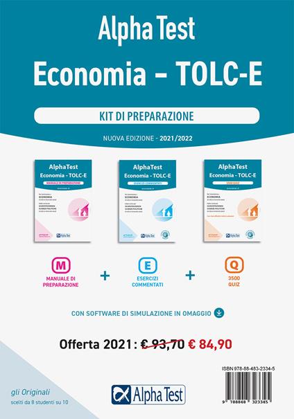 Alpha Test Economia. Tolc-E. Kit di preparazione: Manuale di preparazione-Esercizi commentati-3.500 quiz. Con software di simulazione - copertina