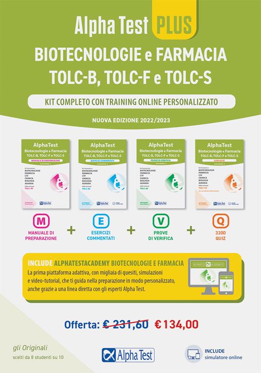 Alpha Test plus Biotecnologie e Farmacia TOLC-B, TOLC-F e TOLC-S. Kit  completo di preparazione con training on line. Nuova ediz. Con espansione  online - Stefano Bertocchi - Doriana Rodino - - Libro 