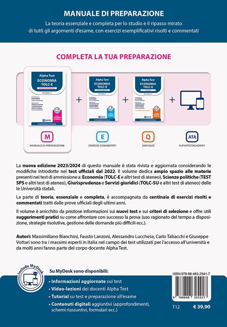 Manuale di teoria. Preparazione al test di ammissione TOLC-E. Economia con  Spedizione Gratuita - 9791280033345 in Educazione superiore