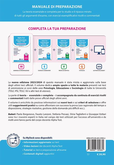 Alpha Test. Psicologia. TOLC-PSI. Manuale di preparazione. Con MyDesk.:  libro di Giuseppe Vottari