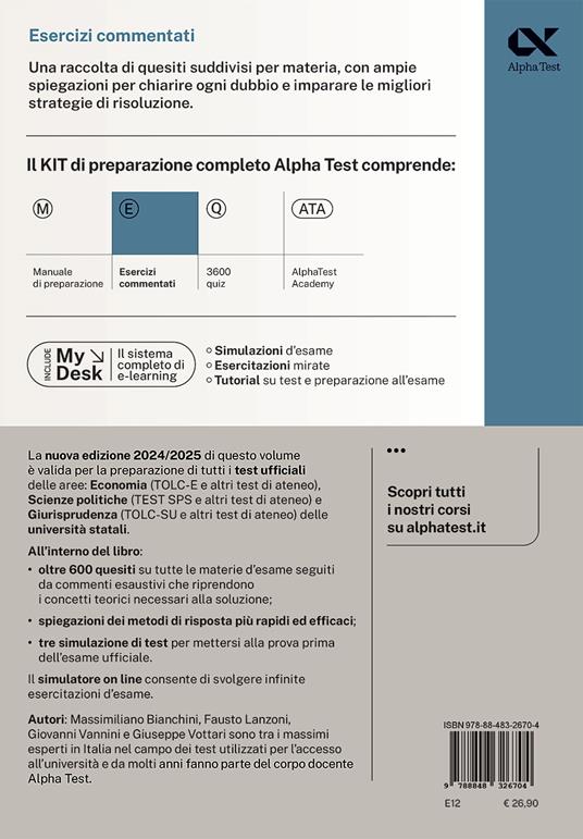 Alpha Test. Economia TOLC-E. Esercizi commentati. Ediz. MyDesk