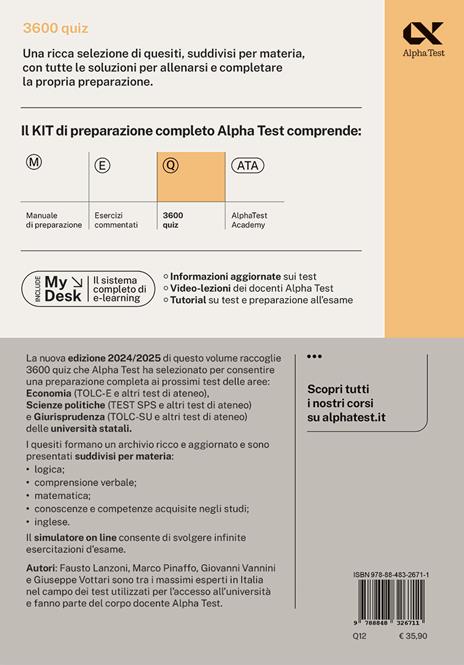 Alpha Test. Economia. TOLC-E. 3600 quiz. Ediz. MyDesk. Con Contenuto digitale per download e accesso on line - Fausto Lanzoni,Alessandro Lucchese,Marco Pinaffo - 2