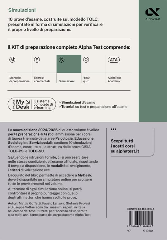 Alpha Test. Psicologia. TOLC-PSI. Simulazioni. Con MyDesk - Giuseppe Vottari,Fausto Lanzoni - 2