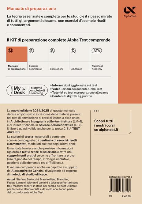 Alpha Test. Architettura. Test arched. Manuale di preparazione. Per l'ammissione a tutti i corsi di laurea in Architettura e Ingegneria Edile-Architettura, Scienze dell'architettura. Ediz. MyDesk. Con Contenuto digitale per download e accesso on line - Stefano Bertocchi,Massimiliano Bianchini,Fausto Lanzoni - 2