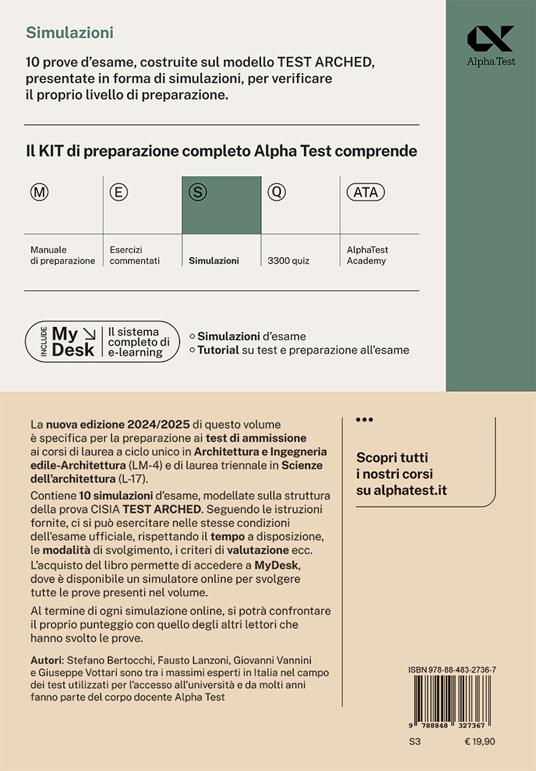 Alpha Test. Architettura.Test arched. Simulazioni. Per l'ammissione a tutti i corsi di laurea in Architettura e Ingegneria Edile-Architettura, Scienze dell'architettura. Ediz. MyDesk. Con Contenuto digitale per download e accesso on line - Stefano Bertocchi,Fausto Lanzoni,Giovanni Vannini - 2