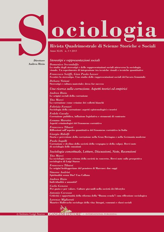 Sociologia. Rivista quadrimestrale di scienze storiche e sociali (2015). Vol. 3 - copertina