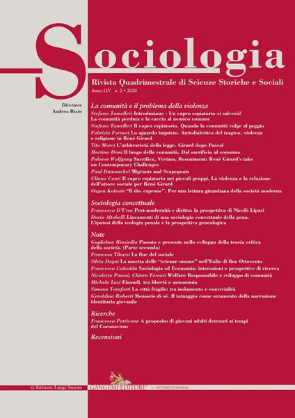 Sociologia. Rivista quadrimestrale di scienze storiche e sociali (2020). Vol. 2 - copertina