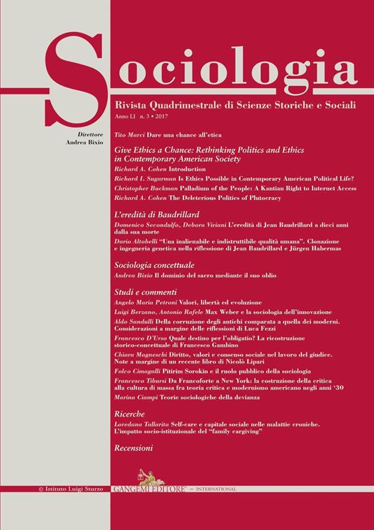 Sociologia. Rivista quadrimestrale di scienze storiche e sociali (2017). Vol. 3 - Richard A. Cohen,Dario Altobelli,Luigi Berzano,Andrea Bixio - ebook