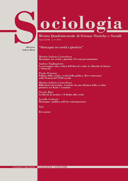 Sociologia. Rivista quadrimestrale di scienze storiche e sociali (2014). Vol. 1 - Andrea Bixio - ebook