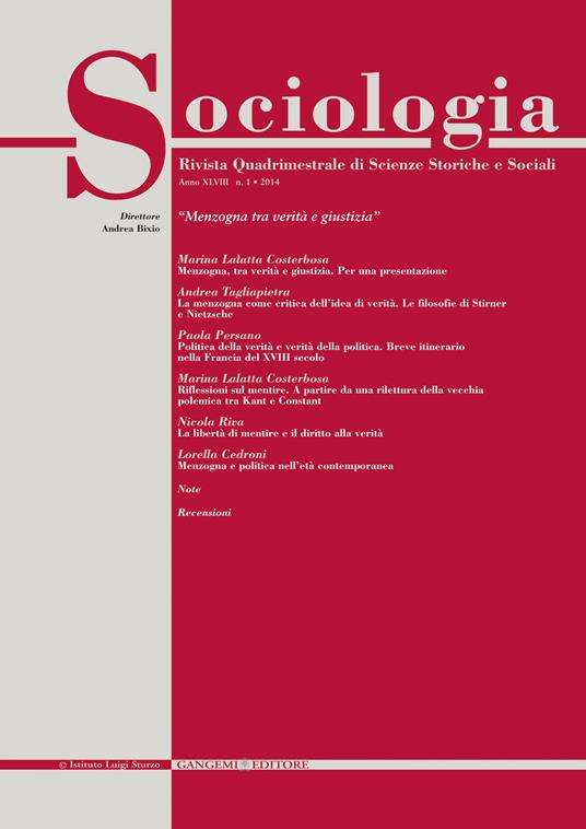 Sociologia. Rivista quadrimestrale di scienze storiche e sociali (2014). Vol. 1 - Andrea Bixio - ebook