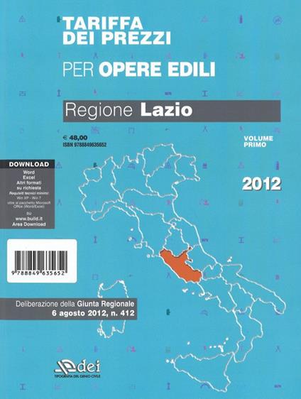 Tariffa dei prezzi per opere edili. Regione Lazio. Con software scaricabile online - copertina