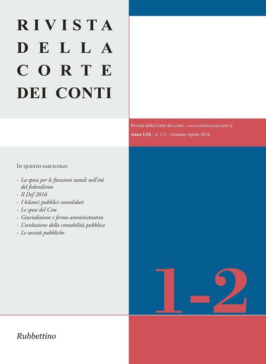 Rivista della Corte dei Conti (2016). Vol. 1-2 - copertina