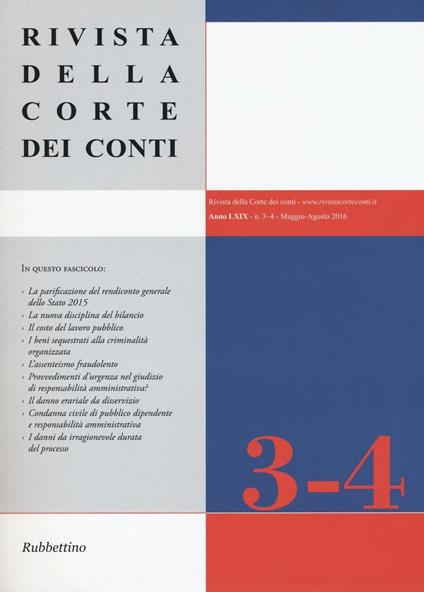 Rivista della Corte dei Conti (2016). Vol. 3-4 - copertina