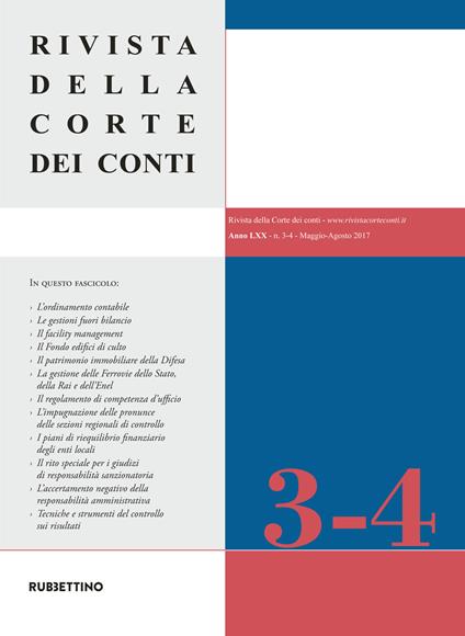 Rivista della Corte dei Conti (2017). Vol. 3-4: Maggio-Agosto. - copertina