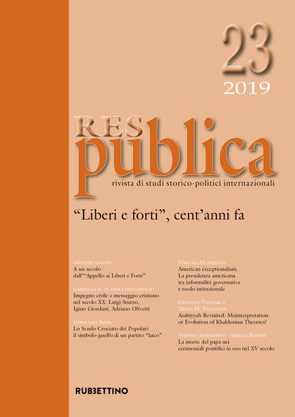 Res publica (2019). Vol. 23: «Liberi e forti», cent'anni fa. - copertina