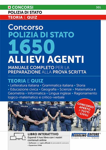 Concorso Polizia di Stato 1650 allievi agenti. Manuale completo per la preparazione alla prova scritta. Teoria e quiz. Con espansione online. Con software di simulazione - copertina