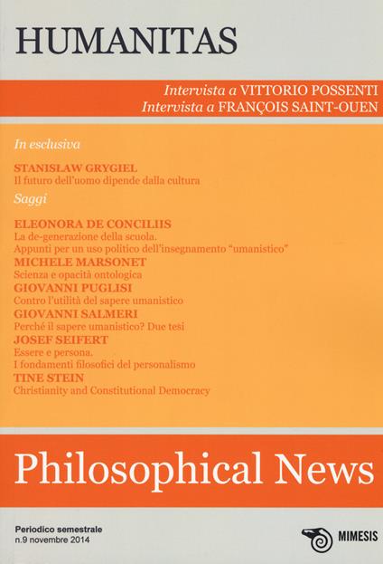 Philosophical news. Vol. 9: Humanitas. - copertina