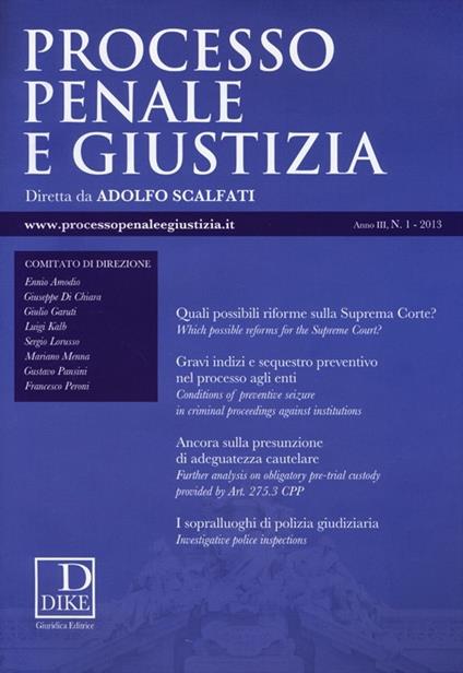 Processo penale e giustizia (2013). Vol. 1 - copertina