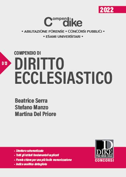 Compendio di diritto ecclesiastico - Beatrice Serra,Stefano Manzo,Martina Del Priore - copertina