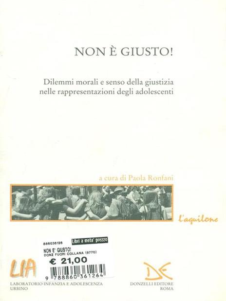 Non è giusto! Dilemmi morali e senso della giustizia nelle rappresentazioni degli adolescenti - copertina