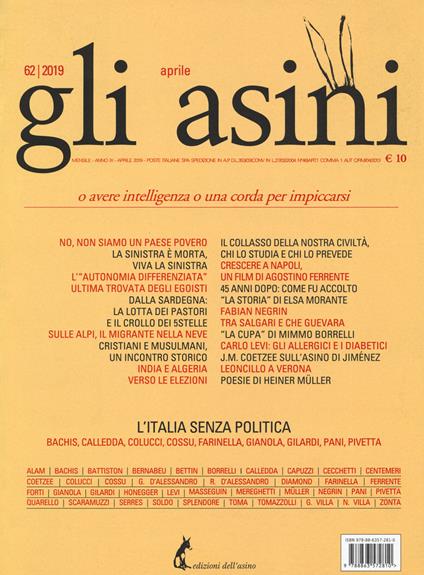 Gli asini. Rivista di educazione e intervento sociale (2019). Vol. 62 - copertina