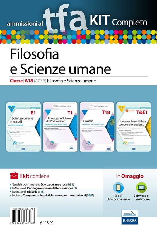 TFA. Filosofia e scienze umane classe A18 (A036) per prove scritte e orali. Kit completo. Con software di simulazione - copertina