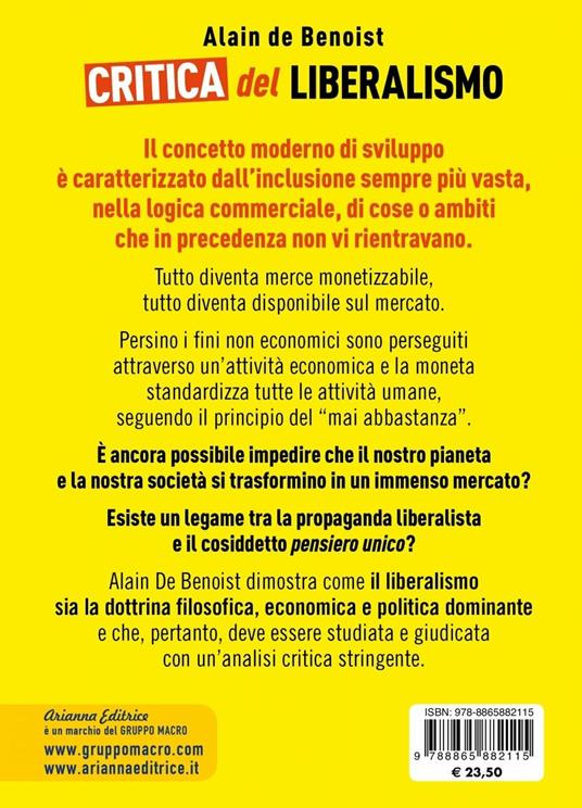 Critica del liberalismo. La società non è un mercato - Alain de Benoist - 2