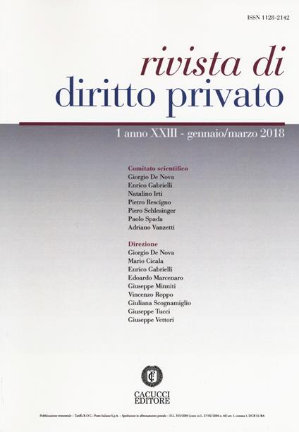 Rivista di diritto privato (2018). Vol. 1: Gennaio-Marzo. - copertina