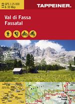 Val di Fassa. Cartina topografica. Carta panoramica 3D. Ediz. italiana e tedesca