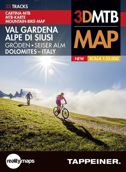 Cartina MTB. Val Gardena-Alpe di Siusi. 3DMTB map 1:25.000. Ediz. italiana, inglese e tedesca - copertina