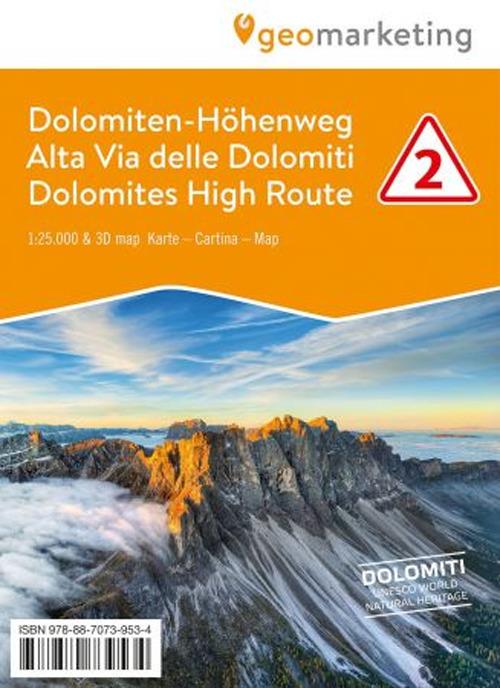 Alta via delle Dolomiti 2. Cartina escursionistica 1:25.000. Con panoramiche 3D. Ediz. italiana, inglese e tedesca - copertina