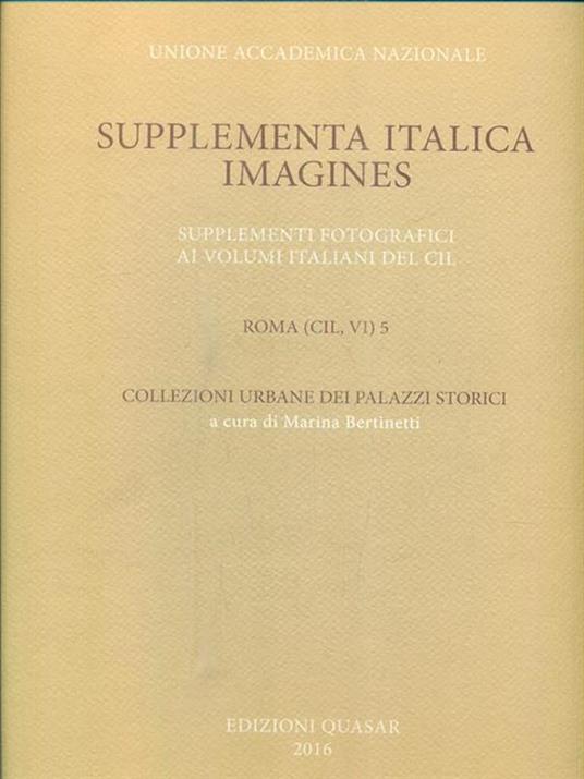 Supplementa Italica. Imagines. Supplementi fotografici ai volumi italiani del CIL. Roma (CIL, VI) 5. Collezioni urbane dei palazzi storici - copertina