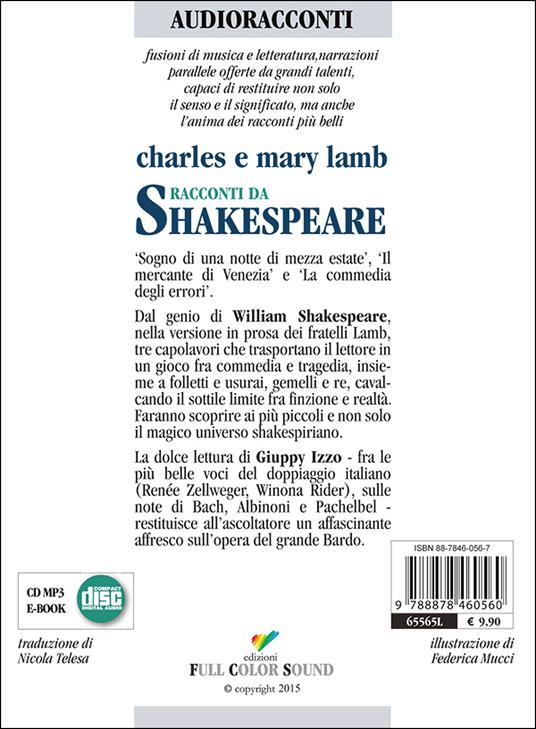 Racconti da Shakespeare. Sogno di una notte di mezza estate-Il mercante di Venezia-La commedia degli errori letto da Giuppy Izzo. Audiolibro. CD Audio - Charles Lamb,Mary Ann Lamb - 2