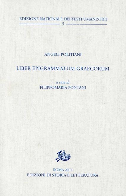 Liber epigrammatum graecorum - Angelo Poliziano - copertina