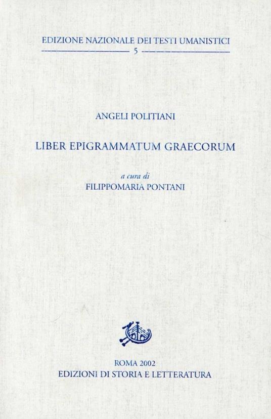 Liber epigrammatum graecorum - Angelo Poliziano - copertina