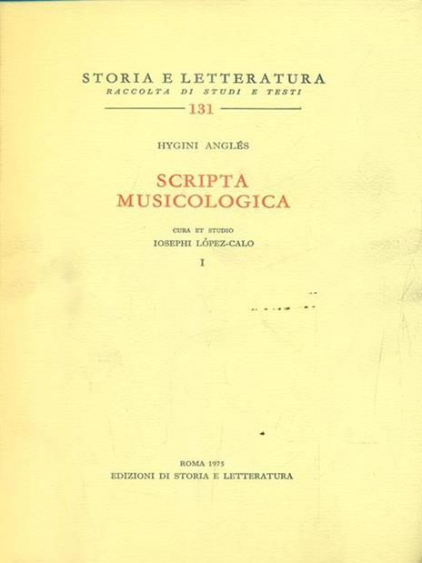 Scripta musicologica - Igino Anglés - copertina